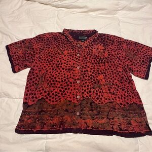 Nnamdi Ibenagu African Batik Large Orange, Plum & Brown Button Down Shirt
